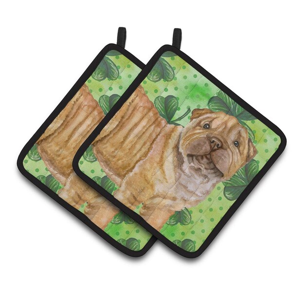 Carolines Treasures Shar Pei Puppy St.Patricks Pair of Pot Holders - BB9893PTHD