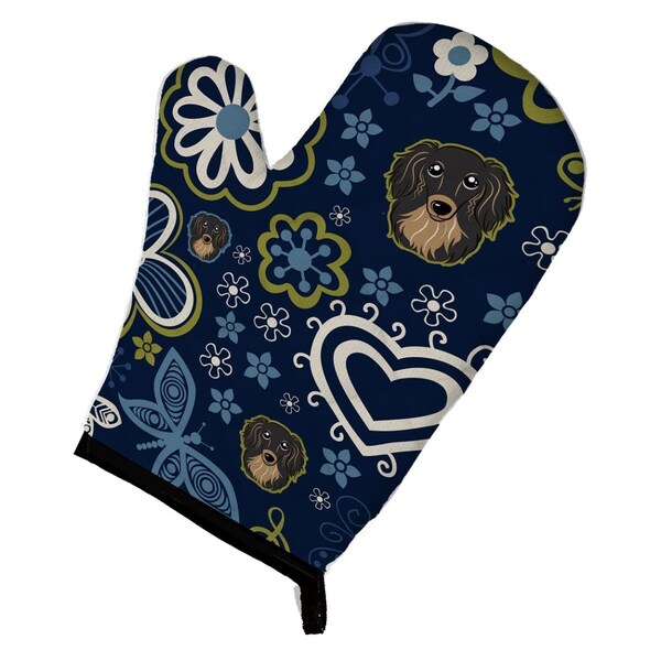 Carolines Treasures Blue Flowers Longhair Black & Tan Dachshund Oven Mitt - BB5064OVMT