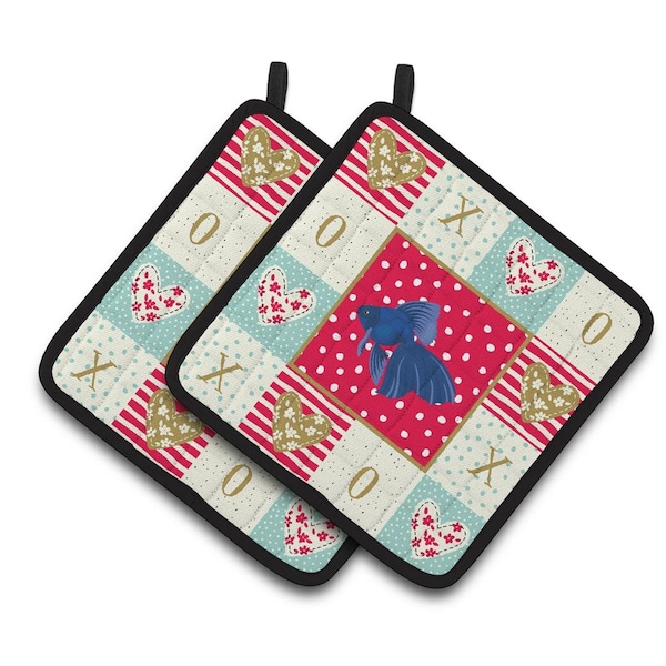 Carolines Treasures 7.5 x 7.5 in. Veiltail Goldfish Love Pair of Pot Holders - CK5481PTHD