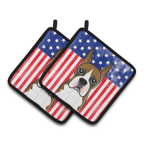 Carolines Treasures American Flag and Boxer Pair of Pot Holders, 7.5 x 3 x 7.5 in. - BB2153PTHD