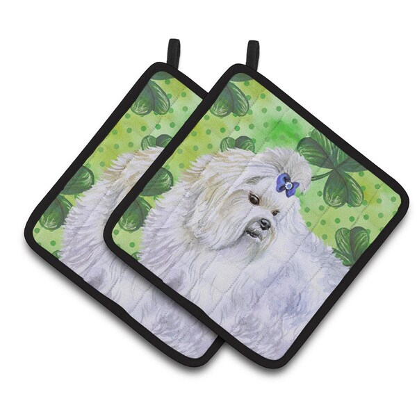 Carolines Treasures Maltese St.Patricks Pair of Pot Holders - BB9825PTHD