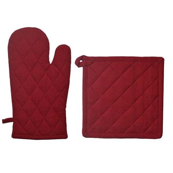 Dunroven House Dunroven House ORK104MP-CRN Quilted Oven Mitt & Potholder Set; Cranberry - ORK104MP-CRN