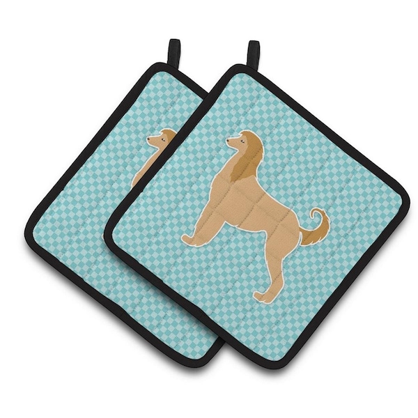 Carolines Treasures Afghan Hound Checkerboard Blue Pair of Pot Holders - BB3706PTHD