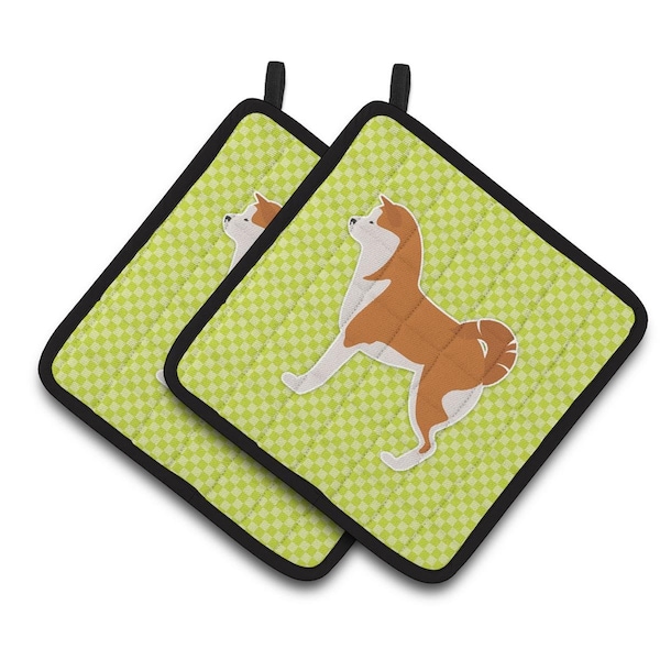 Carolines Treasures Akita Checkerboard Green Pair of Pot Holders - BB3872PTHD