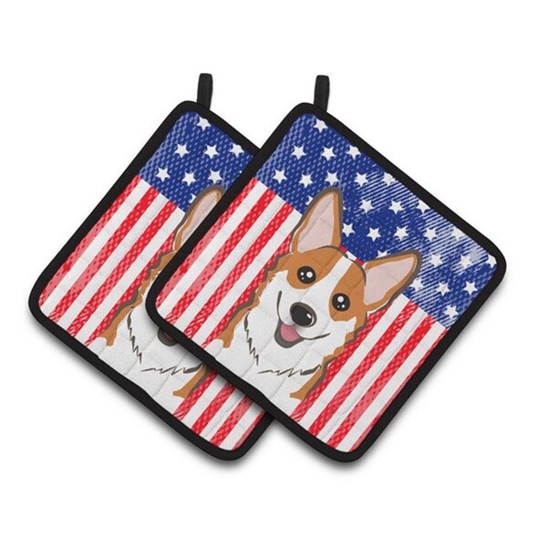Carolines Treasures American Flag and Red Corgi Pair of Pot Holders, 7.5 x 3 x 7.5 in. - BB2184PTHD
