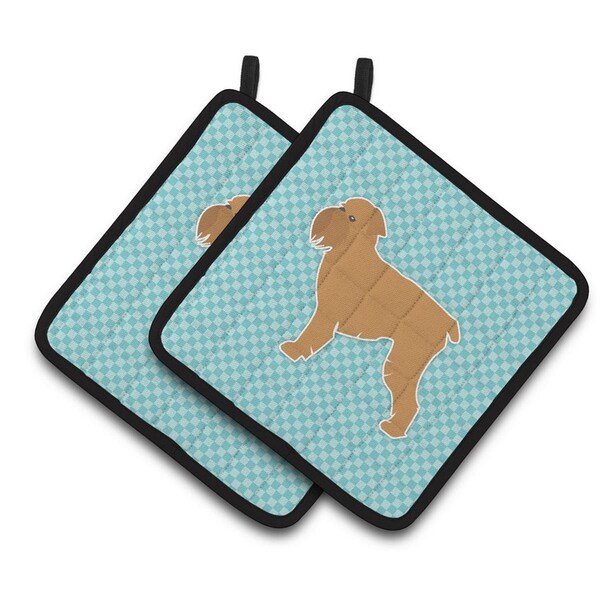 Carolines Treasures Brussels Griffon Checkerboard Blue Pair of Pot Holders - BB3740PTHD
