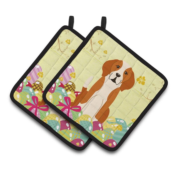 Carolines Treasures Easter Eggs English Foxhound Pair of Pot Holders - BB6110PTHD