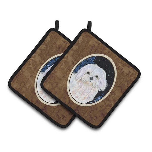 Carolines Treasures Starry Night Maltese Pair of Pot Holders, 7.5 x 3 x 7.5 in. - SS8460PTHD