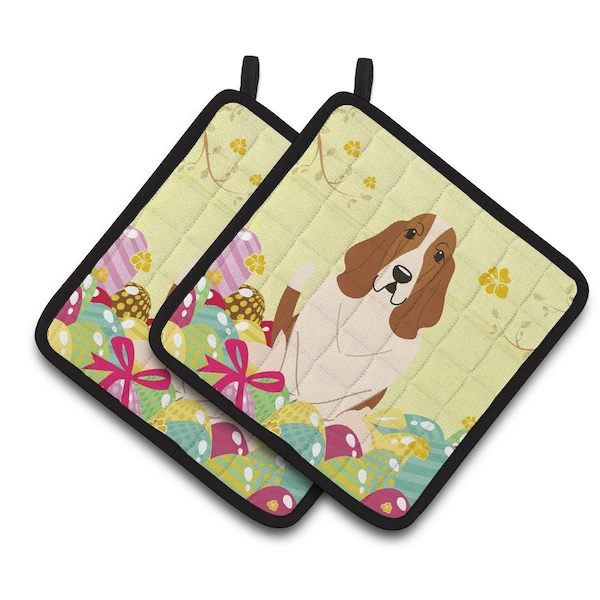 Carolines Treasures Easter Eggs Basset Hound Pair of Pot Holders - BB6021PTHD