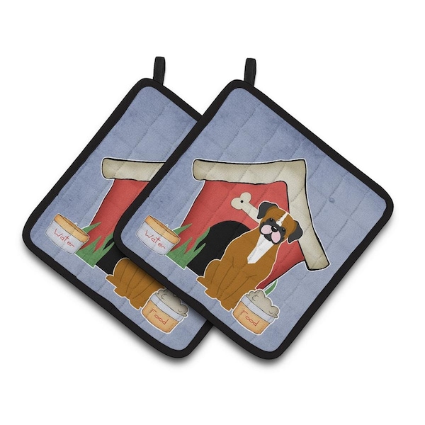 Carolines Treasures Dog House Collection Flashy Fawn Boxer Pair of Pot Holders - BB2870PTHD