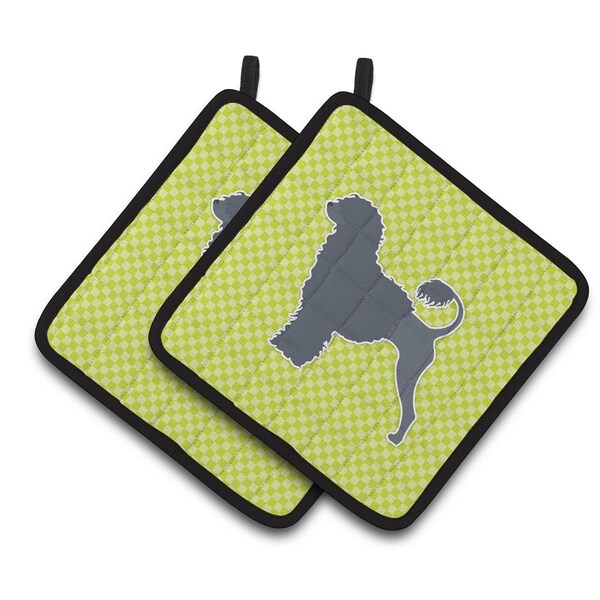 Carolines Treasures Portuguese Water Dog Checkerboard Green Pair of Pot Holders - BB3868PTHD