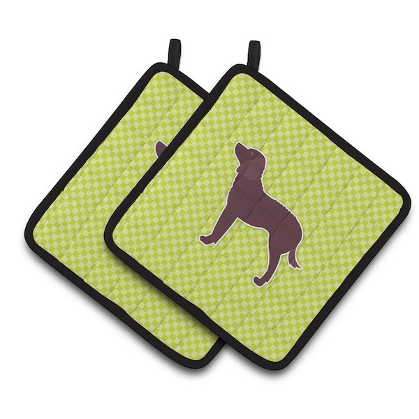 Carolines Treasures American Water Spaniel Checkerboard Green Pair of Pot Holders - BB3801PTHD