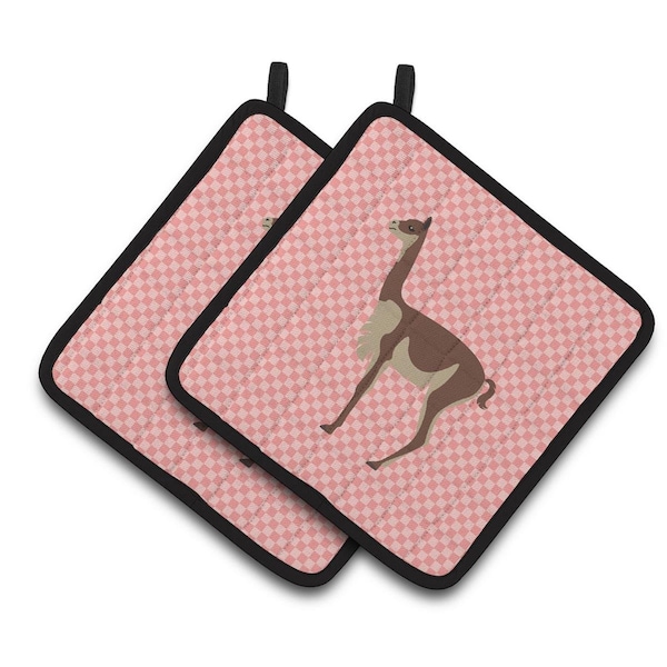 Carolines Treasures Vicugna or Vicuna Pink Check Pair of Pot Holders - BB7917PTHD