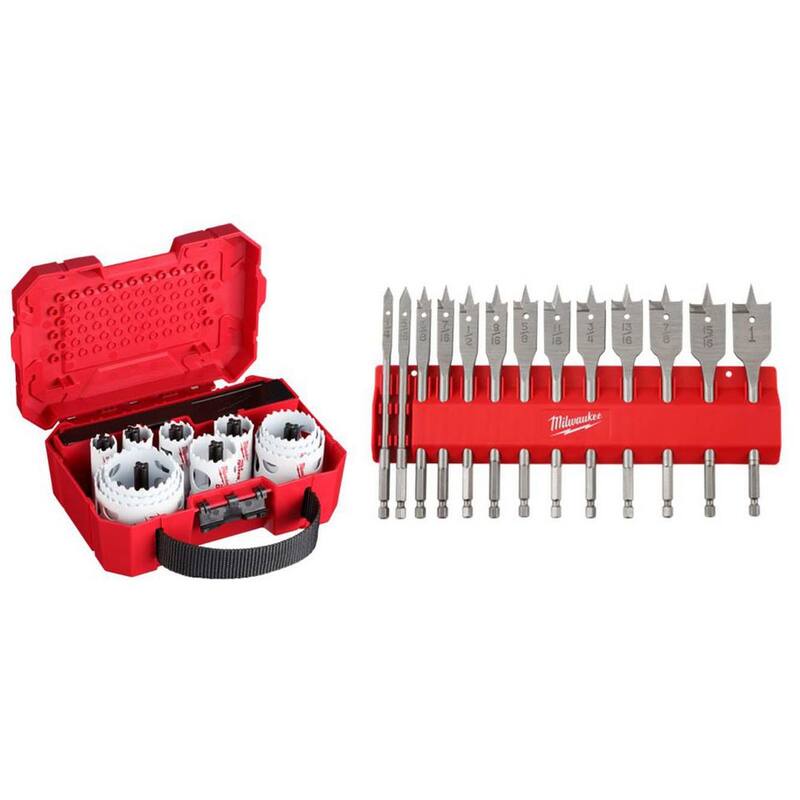 Juego de sierra de perforación bimetálica con velocidades altas para madera con brocas de pala (28 piezas) - 49-22-4175-48-27-1520 de Milwaukee Hole Dozer.