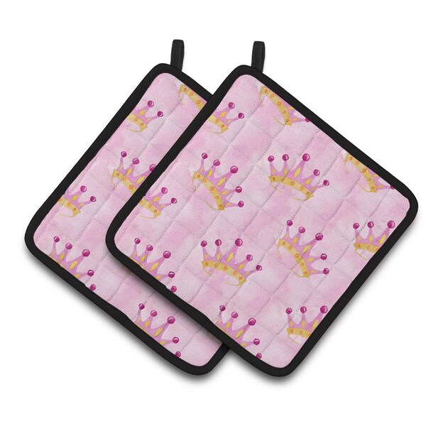 Carolines Treasures Watercolor Princess Crown on Pink Pair of Pot Holders - BB7546PTHD