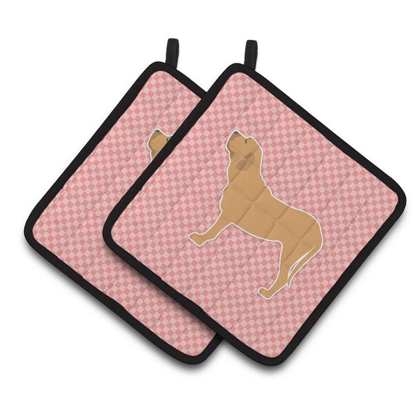 Carolines Treasures Fila Brasileiro Checkerboard Pink Pair of Pot Holders - BB3679PTHD