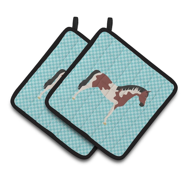 Carolines Treasures Pinto Horse Blue Check Pair of Pot Holders - BB8081PTHD