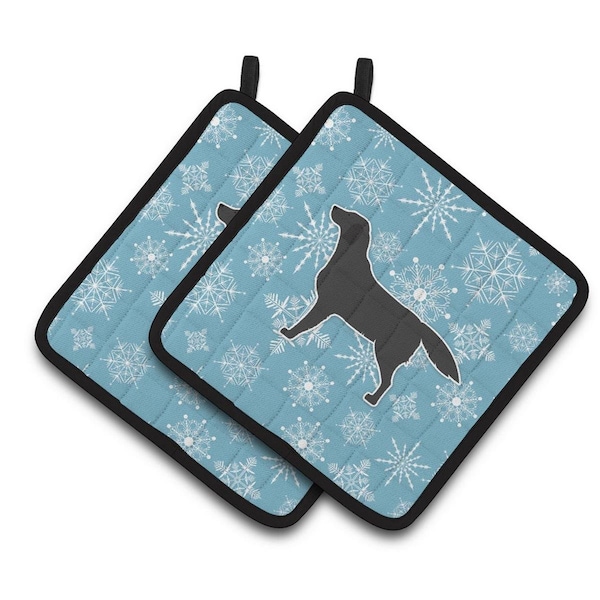 Carolines Treasures Winter Snowflake Black Labrador Retriever Pair of Pot Holders - BB3508PTHD