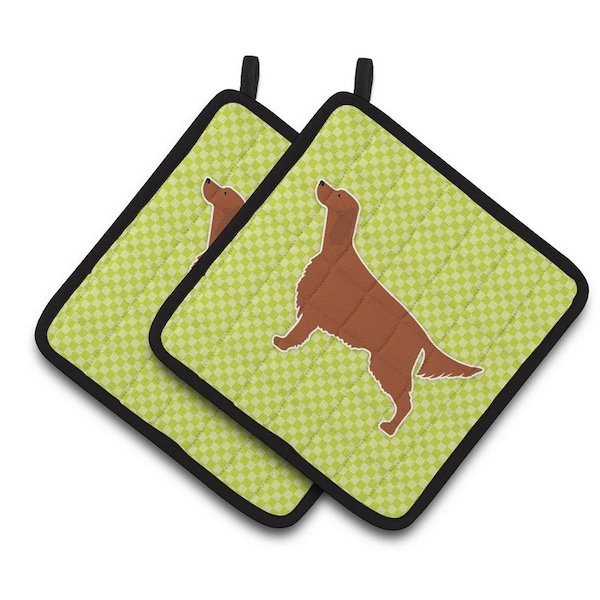 Carolines Treasures Irish Setter Checkerboard Green Pair of Pot Holders - BB3793PTHD