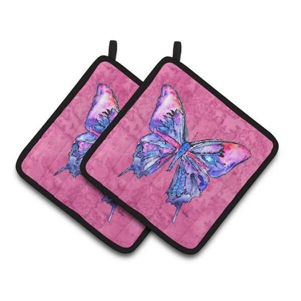 Carolines Treasures Butterfly on Pink Pair of Pot Holders, 7.5 x 3 x 7.5 in. - 8859PTHD