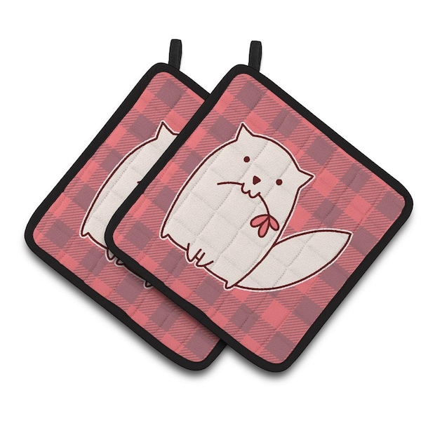 Carolines Treasures Cat Pink Plad Pair of Pot Holders - BB6854PTHD