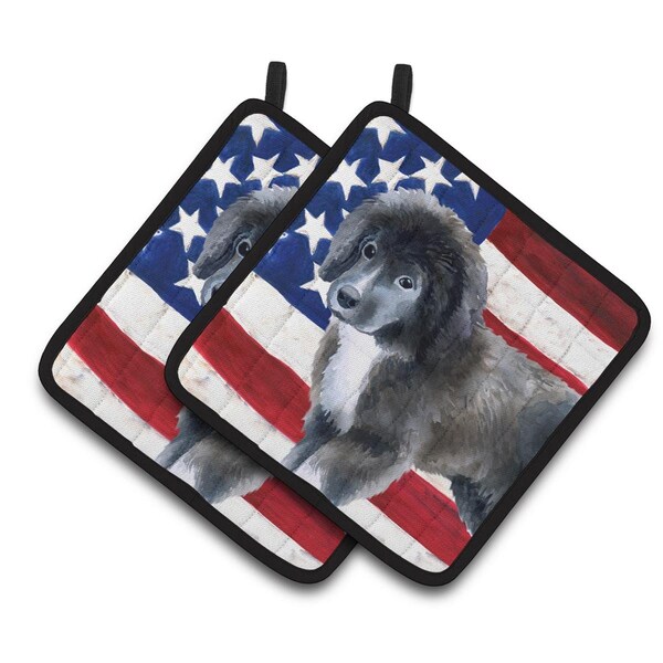 Carolines Treasures Newfoundland Puppy Patriotic Pair of Pot Holders - BB9699PTHD