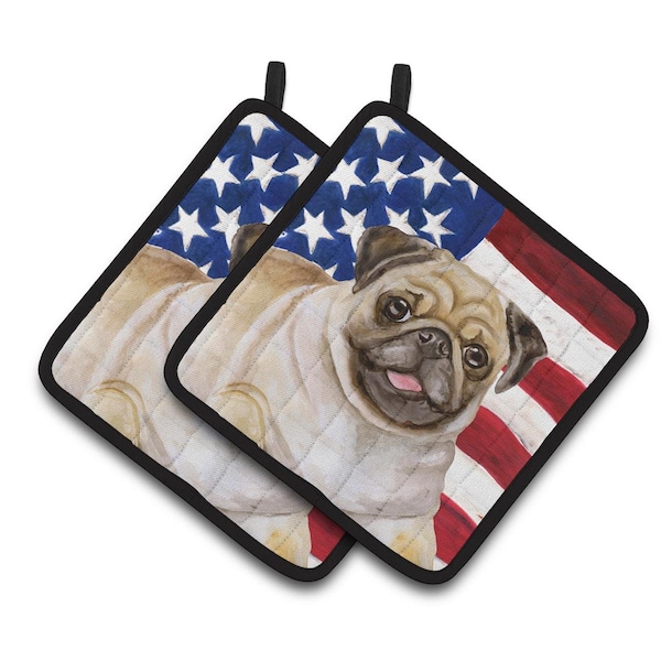 Carolines Treasures Fawn Pug Patriotic Pair of Pot Holders - BB9718PTHD