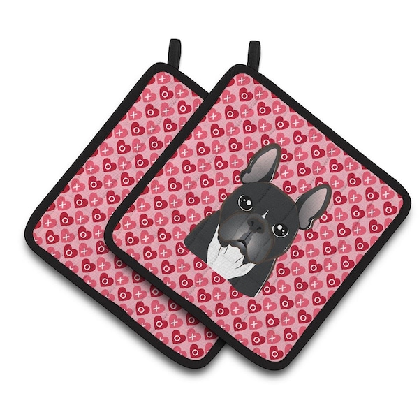 Carolines Treasures French Bulldog Hearts Pair of Pot Holders - BB5297PTHD