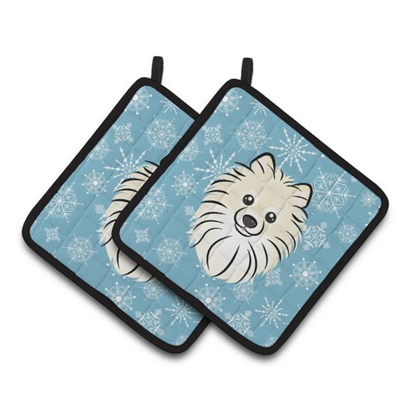 Carolines Treasures Snowflake Pomeranian Pair of Pot Holders, 7.5 x 3 x 7.5 in. - BB1641PTHD