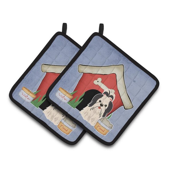 Carolines Treasures Dog House Collection Shih Tzu Black and White Pair of Pot Holders - BB2842PTHD