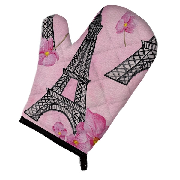 Carolines Treasures Watercolor Pink Flowers and Eiffel Tower Oven Mitt - BB7511OVMT
