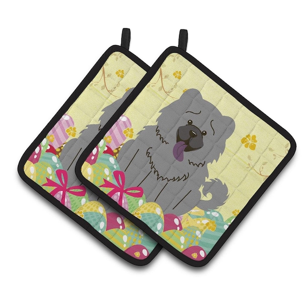 Carolines Treasures Easter Eggs Chow Chow Blue Pair of Pot Holders - BB6139PTHD