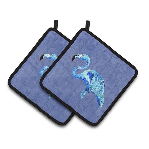 Carolines Treasures Flamingo on Slate Blue Pair of Pot Holders, 7.5 x 3 x 7.5 in. - 8873PTHD