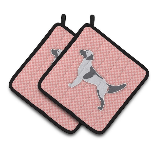 Carolines Treasures English Setter Checkerboard Pink Pair of Pot Holders - BB3581PTHD