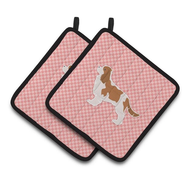 Carolines Treasures Cavalier King Charles Spaniel Checkerboard Pink Pair of Pot Holders - BB3649PTHD