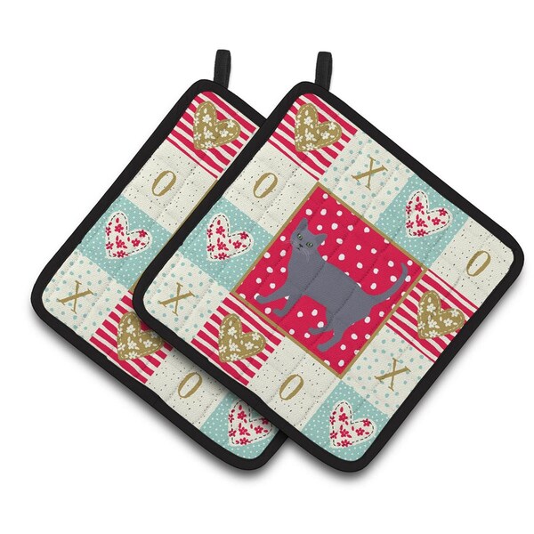 Carolines Treasures 7.5 x 7.5 in. Korat No.3 Cat Love Pair of Pot Holders - CK5632PTHD
