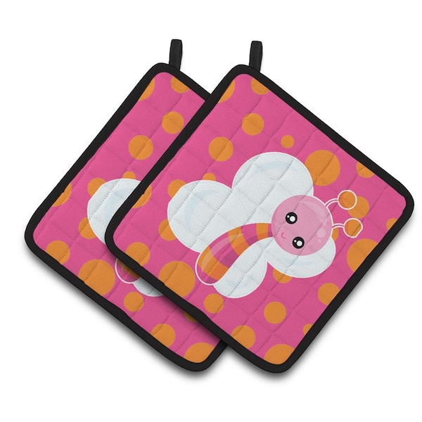 Carolines Treasures Butterfly on Polkadots Pair of Pot Holders - BB7102PTHD
