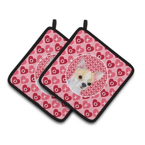 Carolines Treasures Carolines Treasures SS4474PTHD Chihuahua Hearts Love & Valentines Day Portrait Pair of Pot Holders; 7.5 x 3 x 7.5 in. - SS4474PTHD
