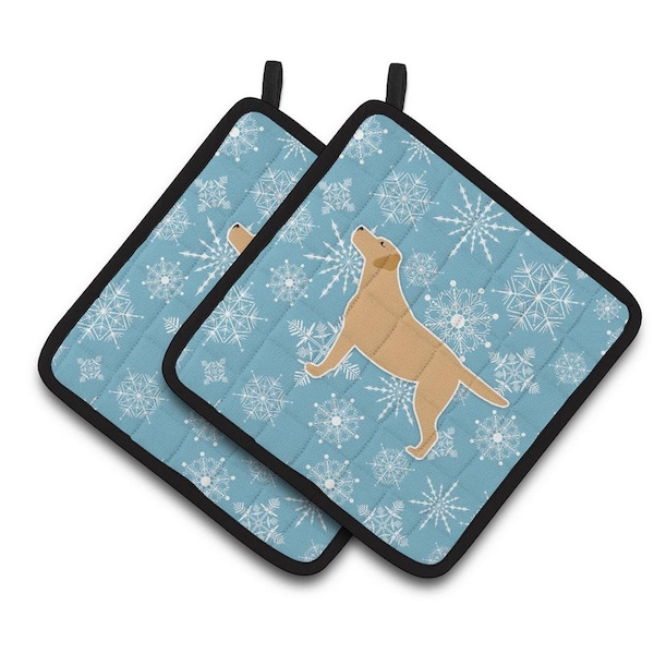 Carolines Treasures Winter Snowflake Yellow Labrador Retriever Pair of Pot Holders - BB3497PTHD