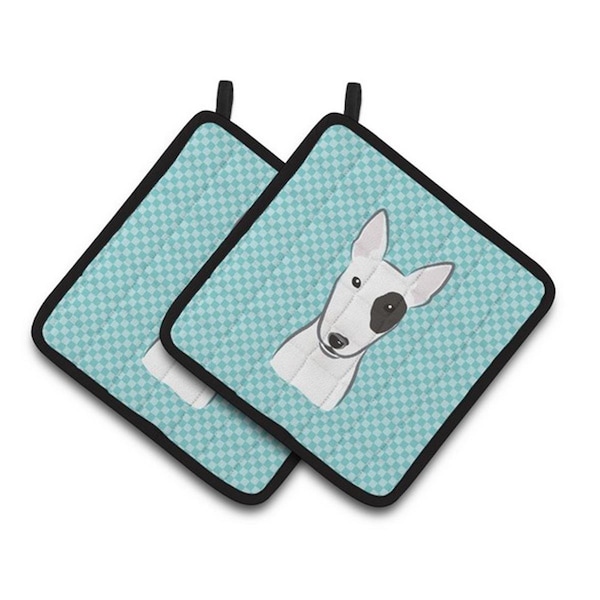 Carolines Treasures Checkerboard Blue Bull Terrier Pair of Pot Holders, 7.5 x 3 x 7.5 in. - BB1147PTHD