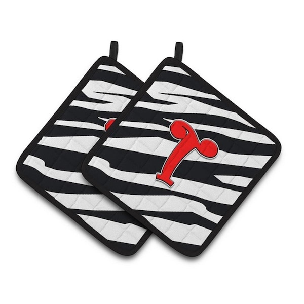 Carolines Treasures Monogram Initial T Zebra Red Pair of Pot Holders, 7.5 x 3 x 7.5 in. - CJ1024-TPTHD