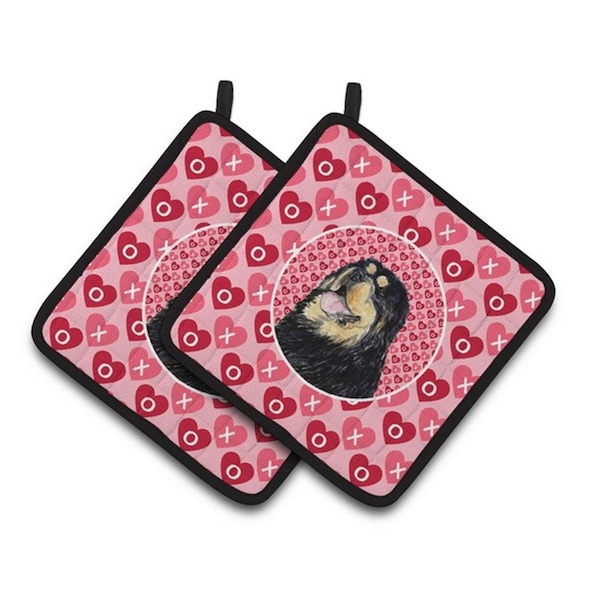 Carolines Treasures Tibetan Mastiff Hearts Love Valentines Day Pair of Pot Holders, 7.5 x 3 x 7.5 in. - SS4512PTHD