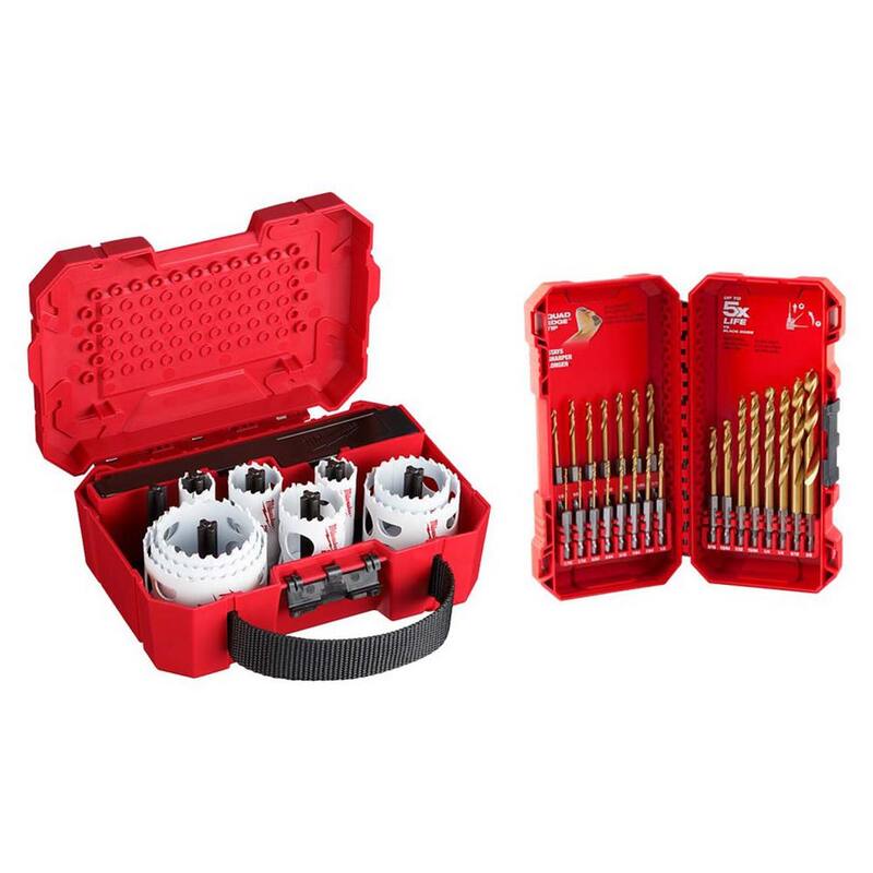 Set de sierra perforadora bimetálica de propósito general Hole Dozer de Milwaukee (17 piezas) con set de brocas de titanio SHOCKWAVE (40 piezas) - 49-22-4029-48-89-4631.