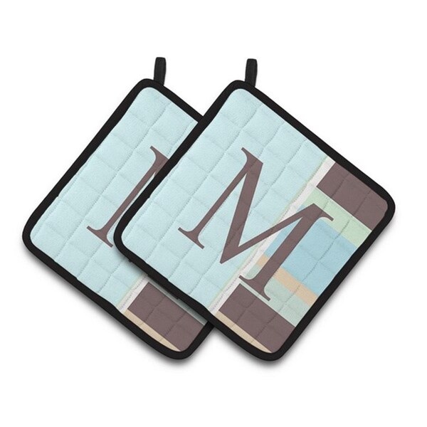 Carolines Treasures Letter M Initial Monogram - Blue Stripes Pair of Pot Holders, 7.5 x 3 x 7.5 in. - CJ1003-MPTHD
