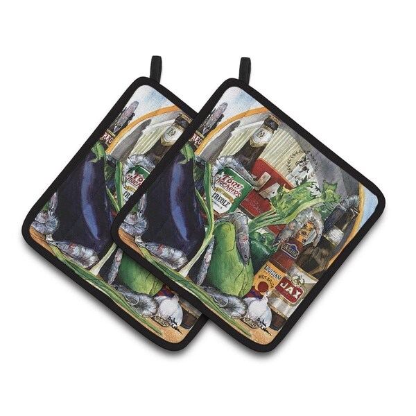 Carolines Treasures Eggplant & New Orleans Beers Pair of Pot Holders - 1007PTHD