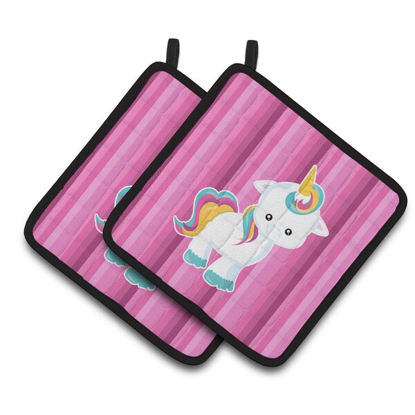 Carolines Treasures Pink Stripes Unicorn Pair of Pot Holders - BB6806PTHD