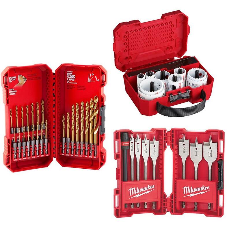 Set de sierras perforadoras de uso general Hole Dozer de Milwaukee con set de brocas de titanio, set de brocas de paleta y hojas de madera oscilantes (47 piezas) - 49-22-4025-48-89-4631-49-22-017549109004