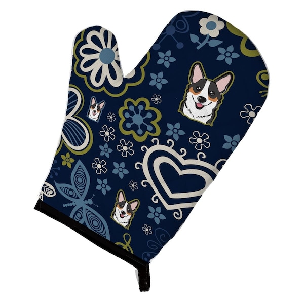 Carolines Treasures Blue Flowers Tricolor Corgi Oven Mitt - BB5106OVMT