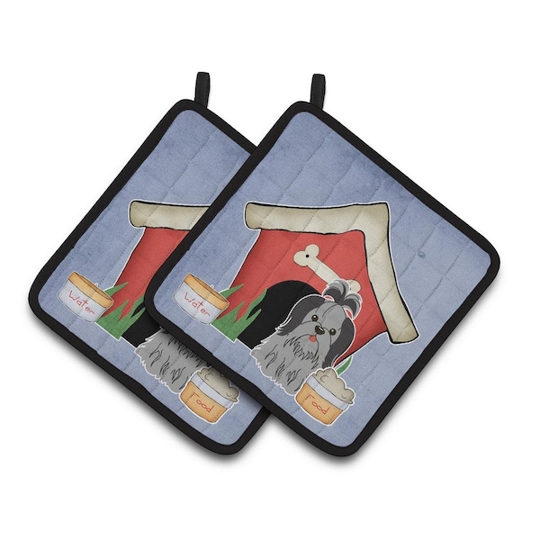 Carolines Treasures Dog House Collection Shih Tzu Black and Silver Pair of Pot Holders - BB2843PTHD