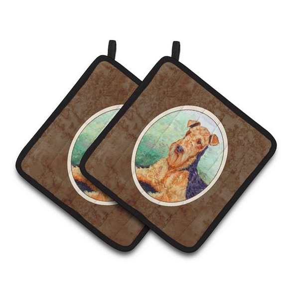 Carolines Treasures Airedale Terrier Pair of Pot Holders, 7.5 x 3 x 7.5 in. - 7239PTHD